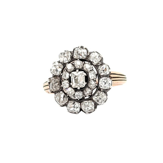Antique Georgian Diamond and Silver Upon Gold Cluster Ring, Circa 1830