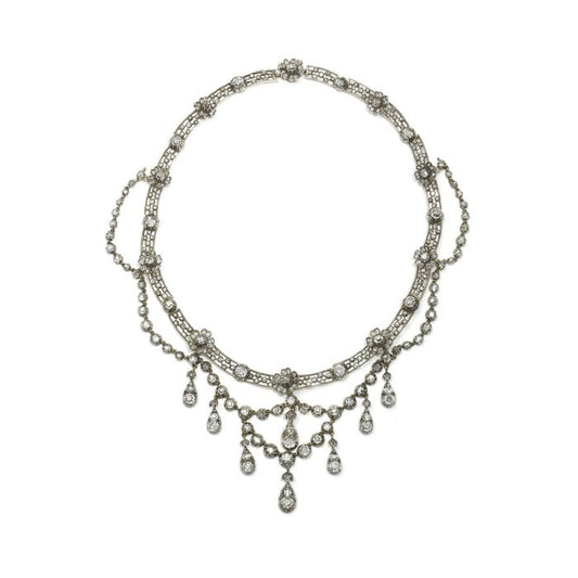Antique German Belle Époque Diamond, Silver and Gold Necklace, by Royal Court Jewellers H. Bückmann, Circa 1905
