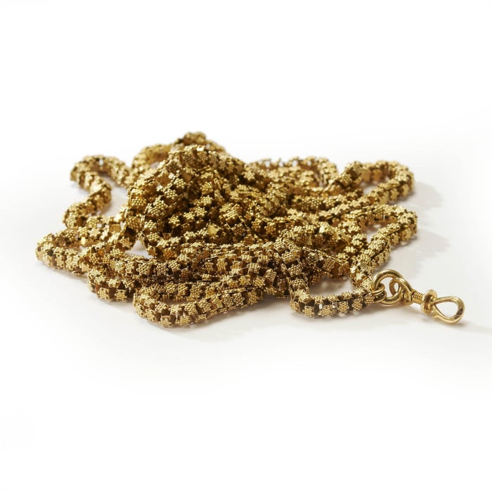 Antique Maltese Gran Spinat 18ct Gold Stars Link Long Chain, Circa 1830
