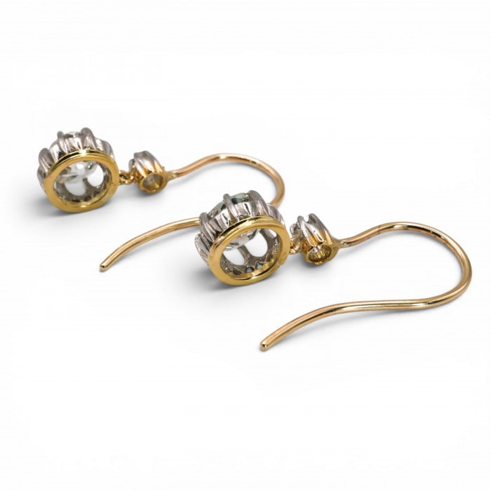 Antique Old-Cut Diamond Platinum and Gold Drop Earrings, 2.60ct, Circa 1910