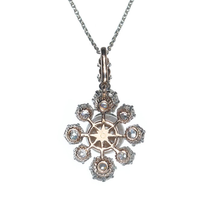 Antique Pearl Diamond Platinum and Gold Cluster Pendant, Circa 1910