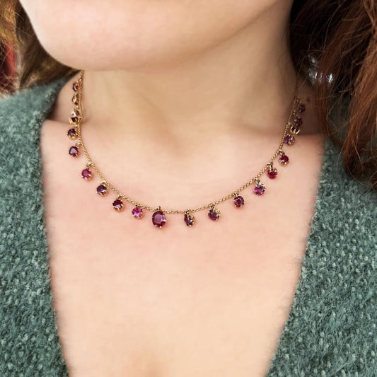 Antique Ruby and Gold Fringe Necklace, Circa 1920