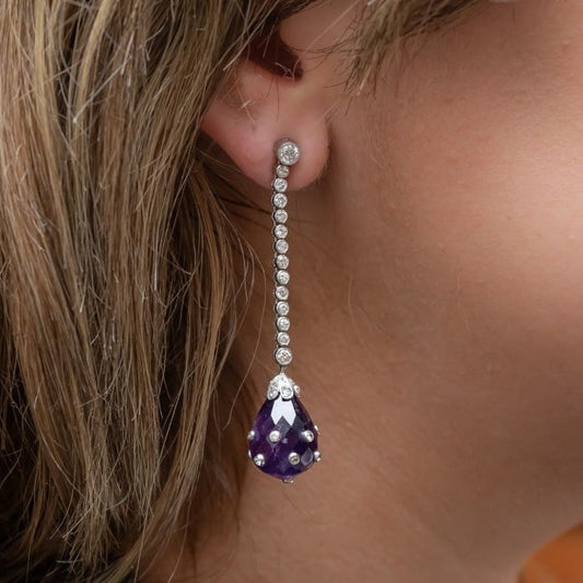 Art Deco Amethyst, Diamond and Platinum Earrings, Circa 1930