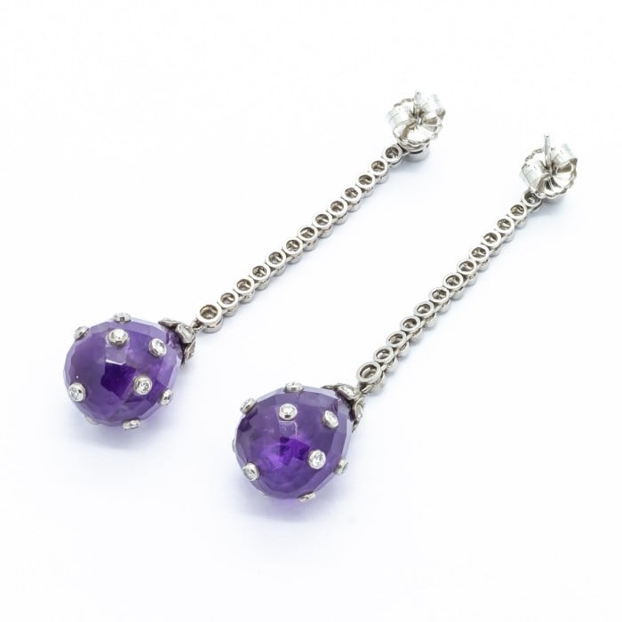 Art Deco Amethyst, Diamond and Platinum Earrings, Circa 1930