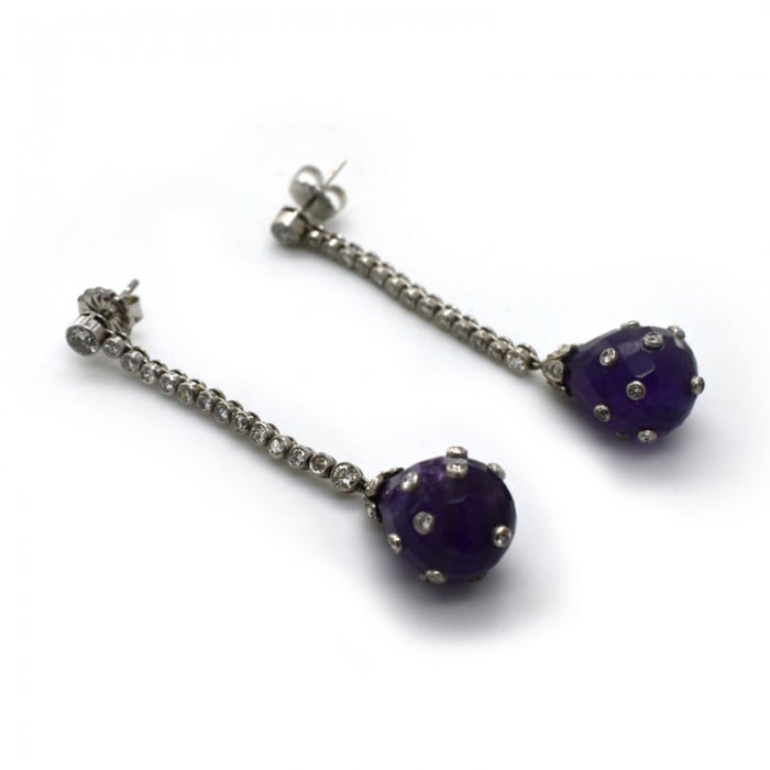 Art Deco Amethyst, Diamond and Platinum Earrings, Circa 1930