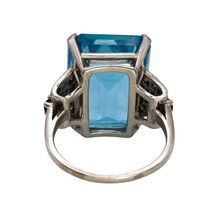 Art Deco Aquamarine, Sapphire, Diamond and Platinum Ring, Circa 1935