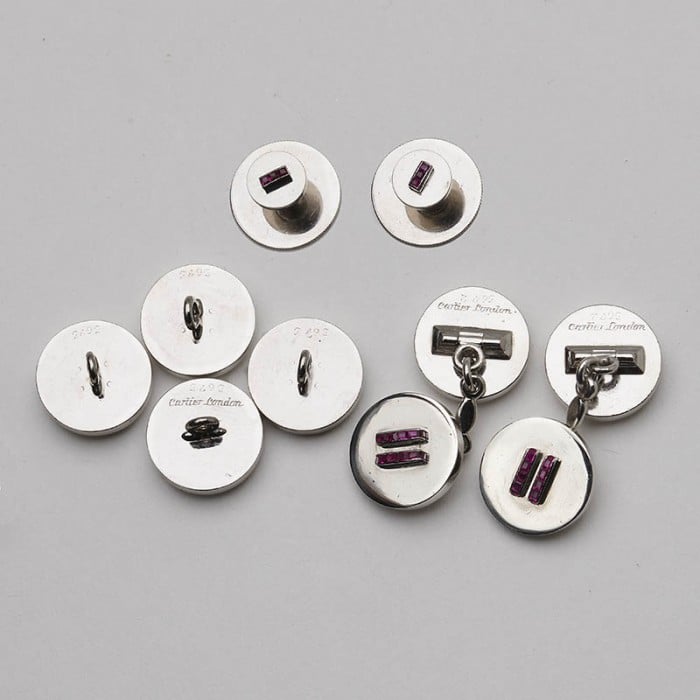 Art Deco Cartier Ruby and Platinum Dress Set, Circa 1930
