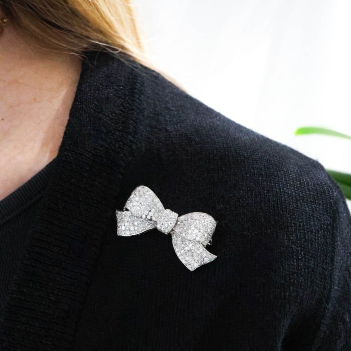 Art Deco Diamond and Platinum Bow Brooch, Circa 1925