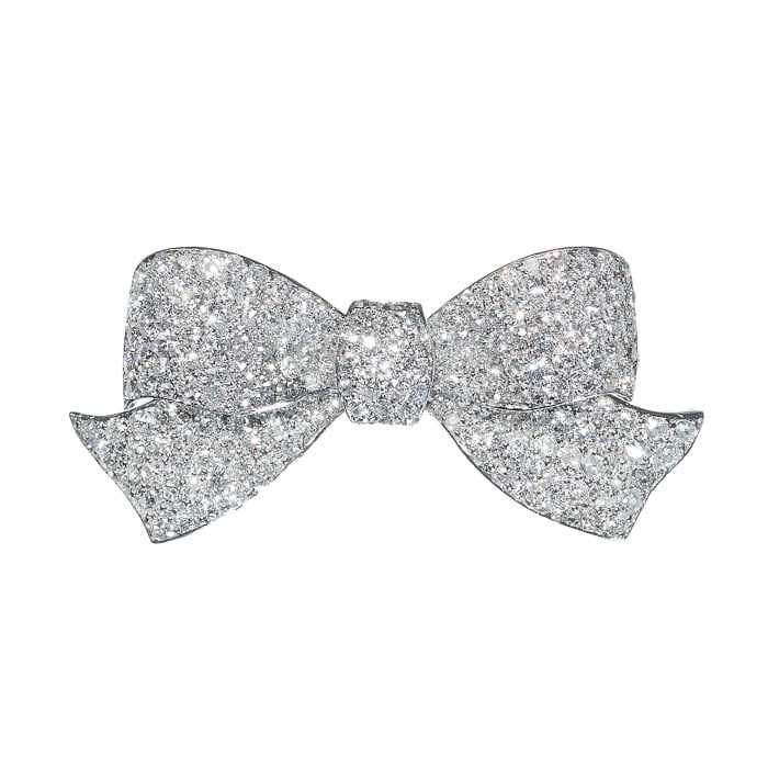 Art Deco Diamond and Platinum Bow Brooch, Circa 1925