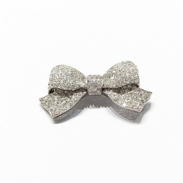 Art Deco Diamond and Platinum Bow Brooch, Circa 1925