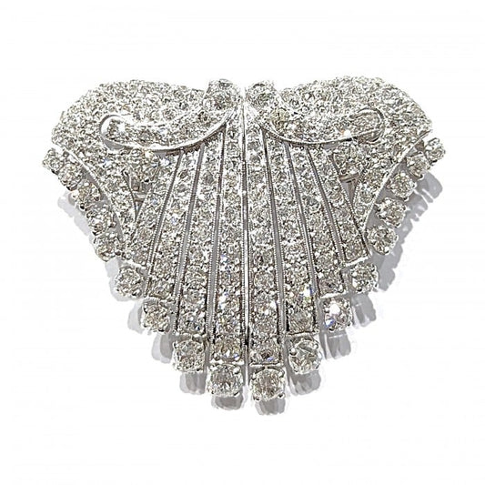 Art Deco Diamond and Platinum Double Clip Brooch, 8.00 Carats, Circa 1945