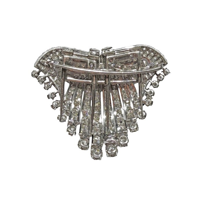Art Deco Diamond and Platinum Double Clip Brooch, 8.00 Carats, Circa 1945
