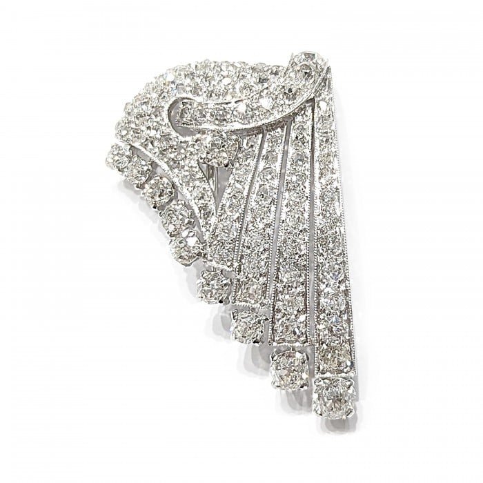 Art Deco Diamond and Platinum Double Clip Brooch, 8.00 Carats, Circa 1945