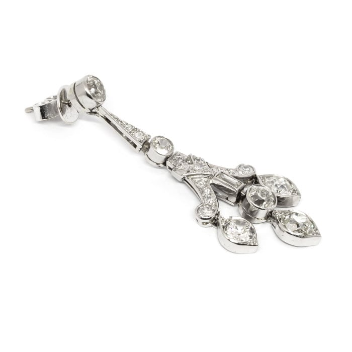Art Deco Diamond and Platinum Drop Earrings, Circa 1920