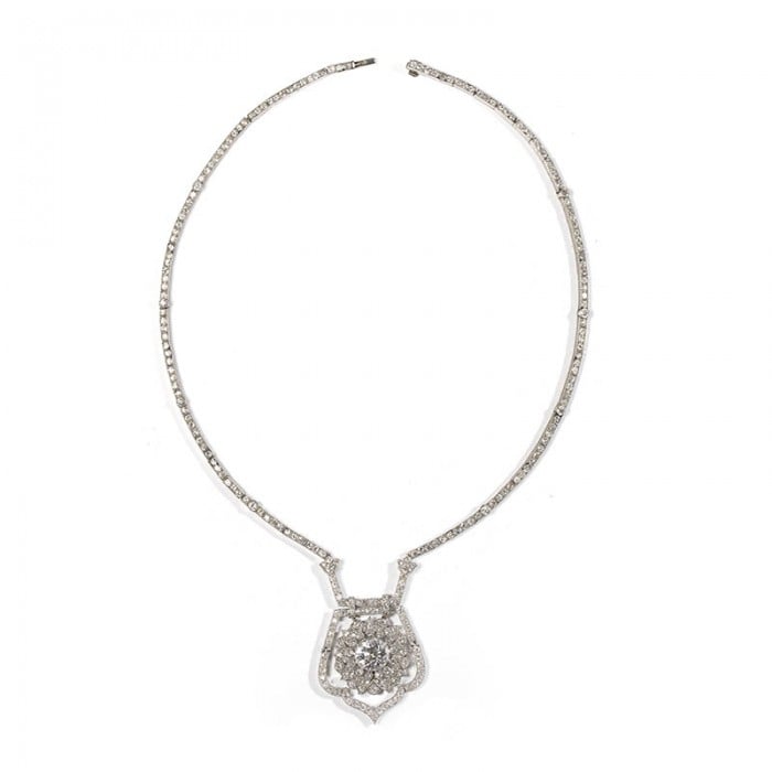 Art Deco Diamond and Platinum Necklace, Circa 1920 18.75 Carats