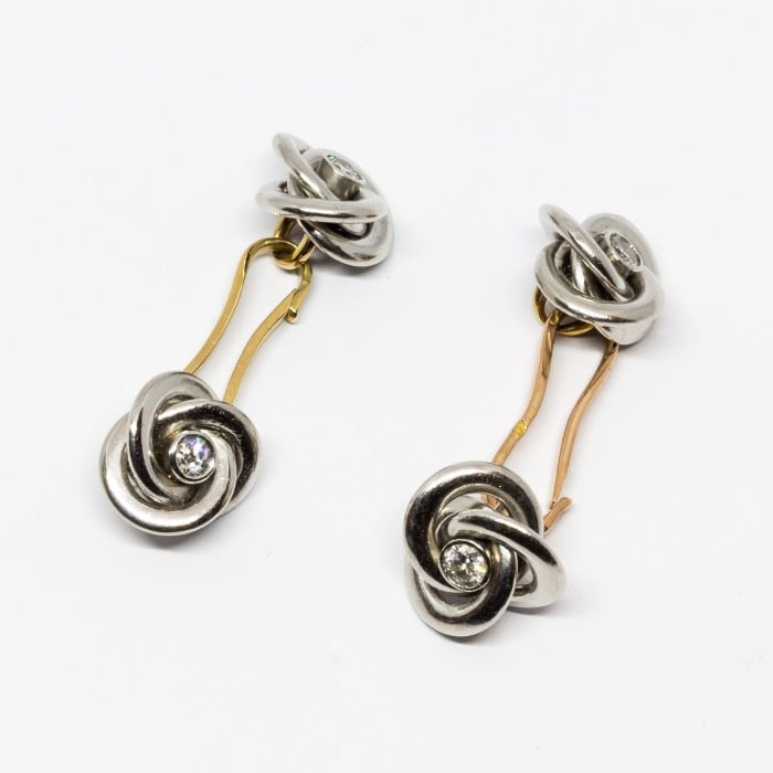 Art Deco French Diamond Platinum and Gold Knot Cufflinks, Circa 1935