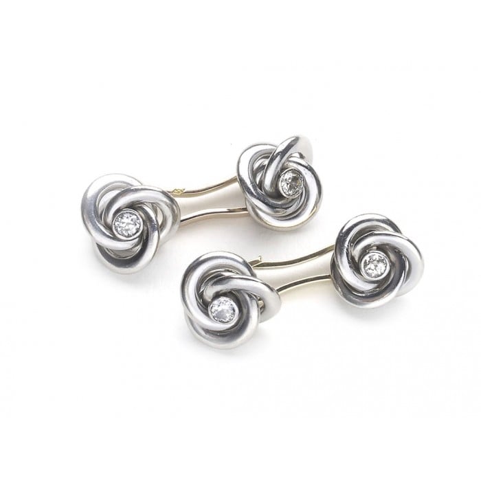Art Deco French Diamond Platinum and Gold Knot Cufflinks, Circa 1935
