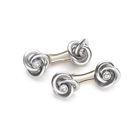 Art Deco French Diamond Platinum and Gold Knot Cufflinks, Circa 1935