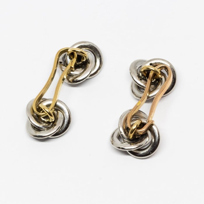 Art Deco French Diamond Platinum and Gold Knot Cufflinks, Circa 1935