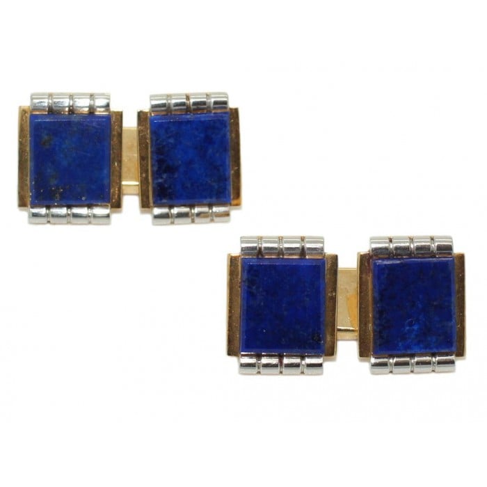 Art Deco Lapis Lazuli and Gold Cufflinks, Circa 1935