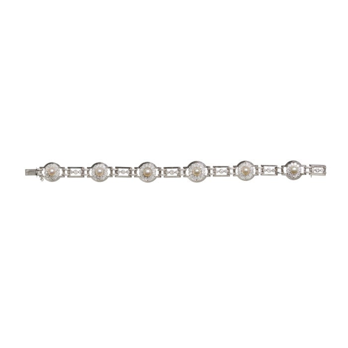 Art Deco Natural Pearl Diamond and Platinum Bracelet, Circa 1930
