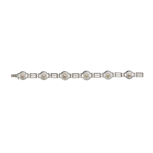 Art Deco Natural Pearl Diamond and Platinum Bracelet, Circa 1930