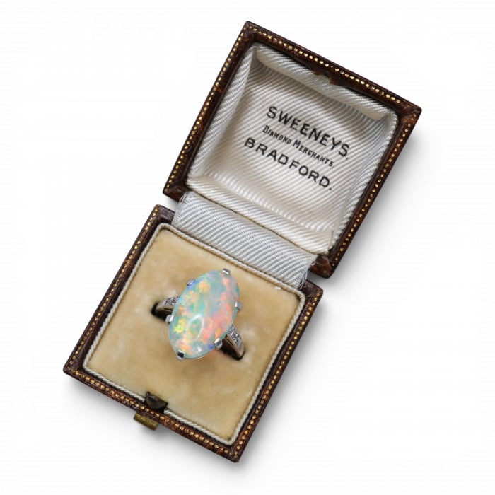 Art Deco Opal, Diamond and Platinum Ring, Circa 1930