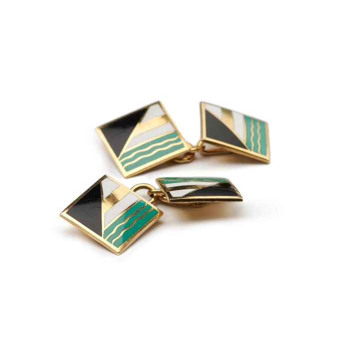 Art Deco Paul Brandt Enamel and Gold Cufflinks, Circa 1930