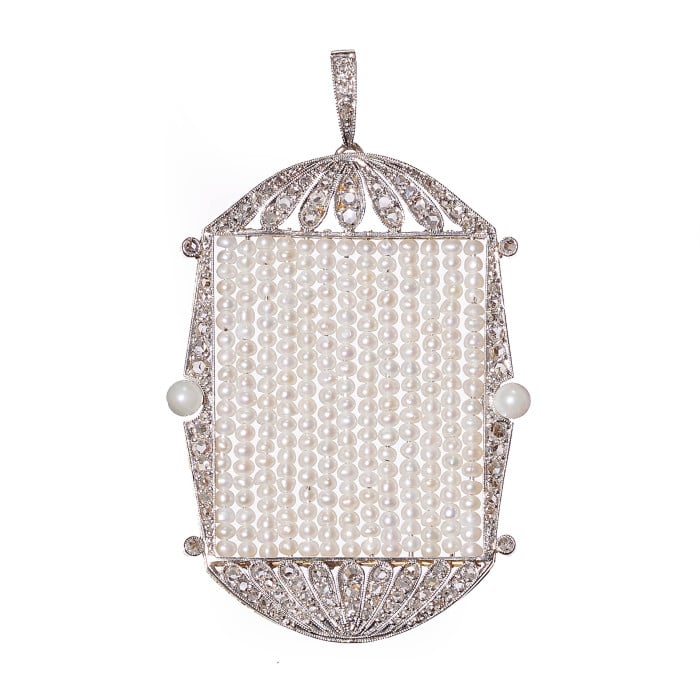 Art Deco Pearl Diamond and Platinum Pendant, Circa 1930
