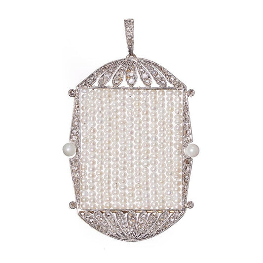 Art Deco Pearl Diamond and Platinum Pendant, Circa 1930