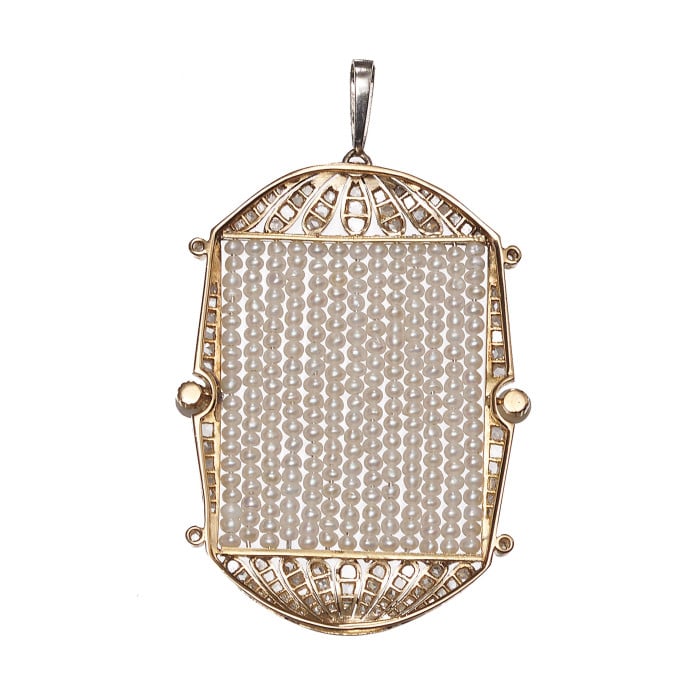 Art Deco Pearl Diamond and Platinum Pendant, Circa 1930