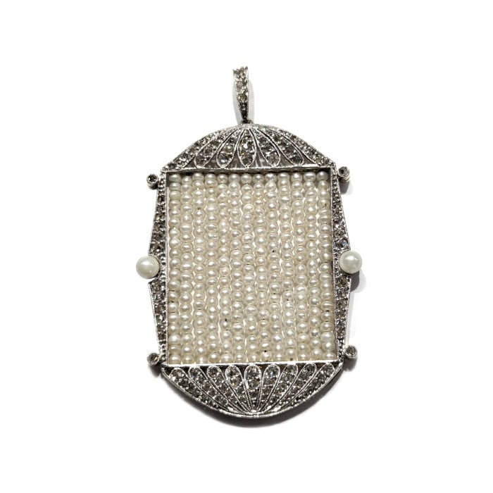 Art Deco Pearl Diamond and Platinum Pendant, Circa 1930