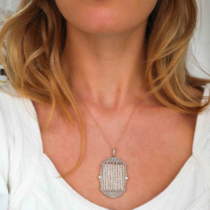 Art Deco Pearl Diamond and Platinum Pendant, Circa 1930