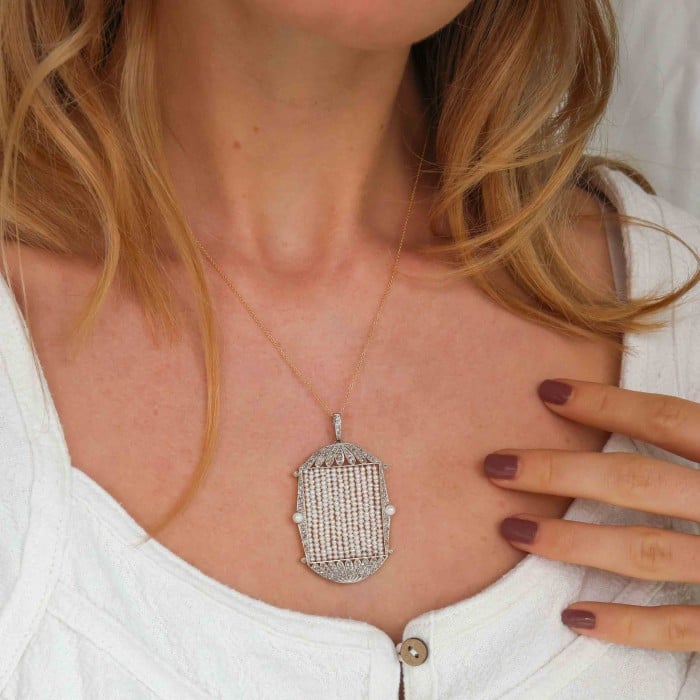 Art Deco Pearl Diamond and Platinum Pendant, Circa 1930