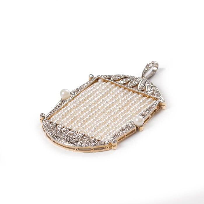 Art Deco Pearl Diamond and Platinum Pendant, Circa 1930