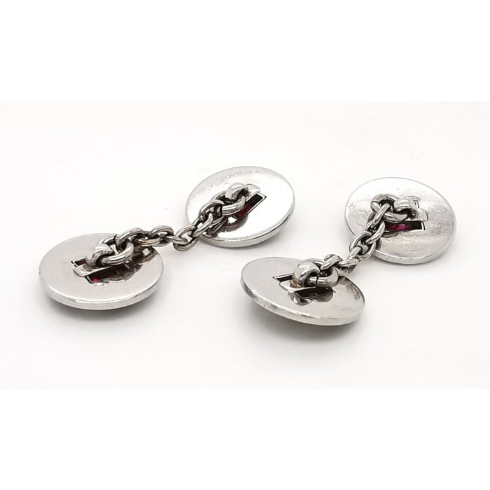 Art Deco Ruby, Black Onyx and Platinum Cufflinks, Circa 1930