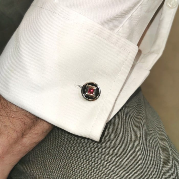 Art Deco Ruby, Black Onyx and Platinum Cufflinks, Circa 1930
