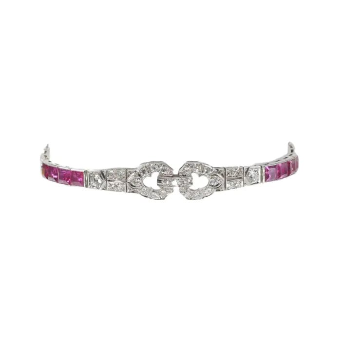 Art Deco Ruby Diamond and Platinum Bracelet, Circa 1935