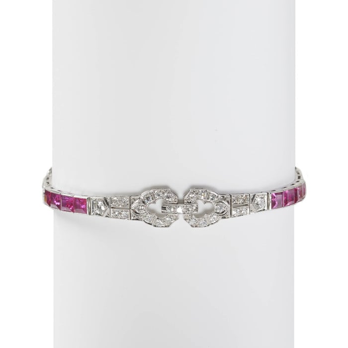 Art Deco Ruby Diamond and Platinum Bracelet, Circa 1935