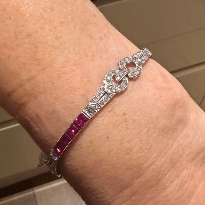 Art Deco Ruby Diamond and Platinum Bracelet, Circa 1935