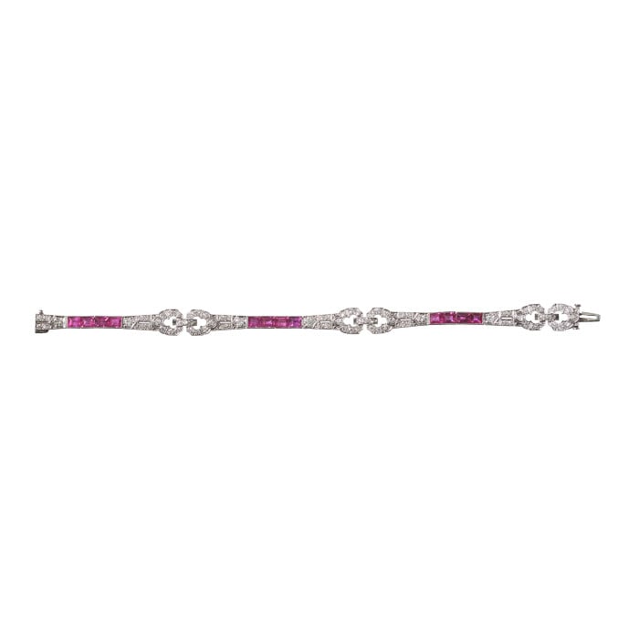 Art Deco Ruby Diamond and Platinum Bracelet, Circa 1935