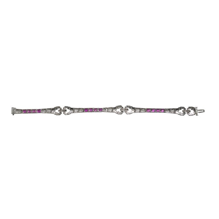 Art Deco Ruby Diamond and Platinum Bracelet, Circa 1935