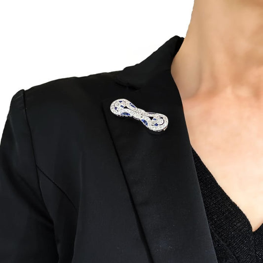 Art Deco Sapphire, Diamond and Platinum Bow Brooch, Circa 1930
