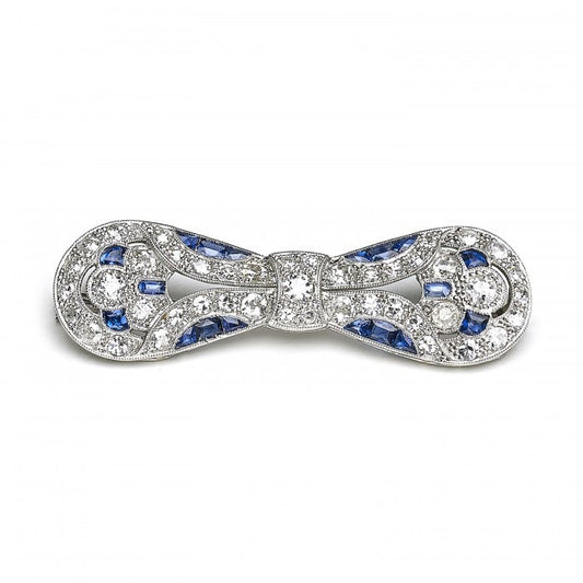Art Deco Sapphire, Diamond and Platinum Bow Brooch, Circa 1930
