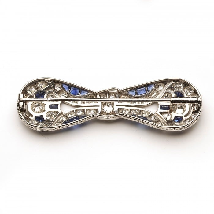 Art Deco Sapphire, Diamond and Platinum Bow Brooch, Circa 1930