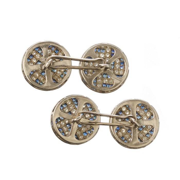 Art Deco Sapphire Diamond and Platinum Cufflinks, Circa 1935