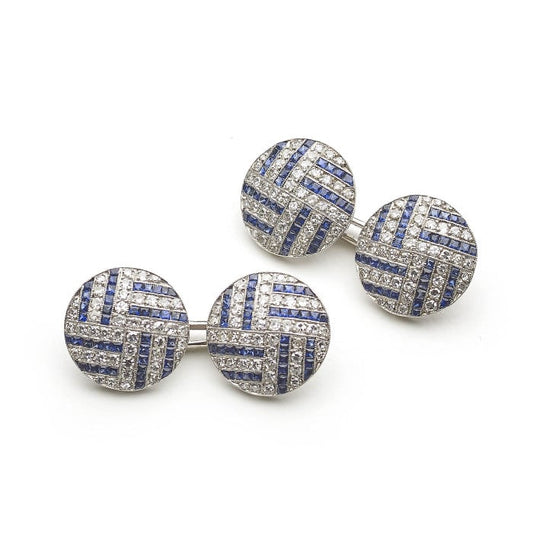 Art Deco Sapphire Diamond and Platinum Cufflinks, Circa 1935