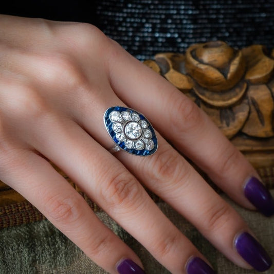 Art Deco Sapphire Diamond and Platinum Ring, Circa 1930