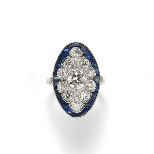 Art Deco Sapphire Diamond and Platinum Ring, Circa 1930