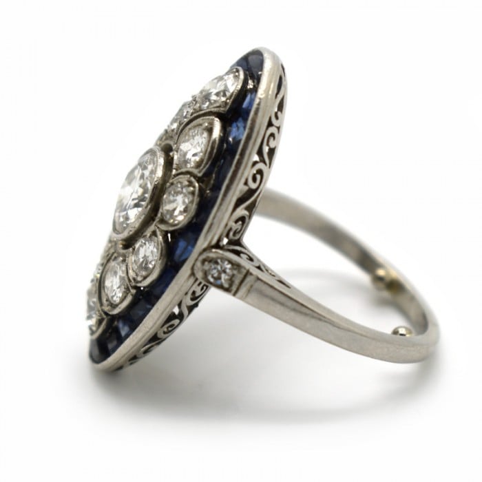 Art Deco Sapphire Diamond and Platinum Ring, Circa 1930